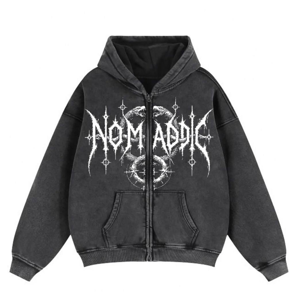 Distressed Black Ouroboros Nomadic Zip Hoodie