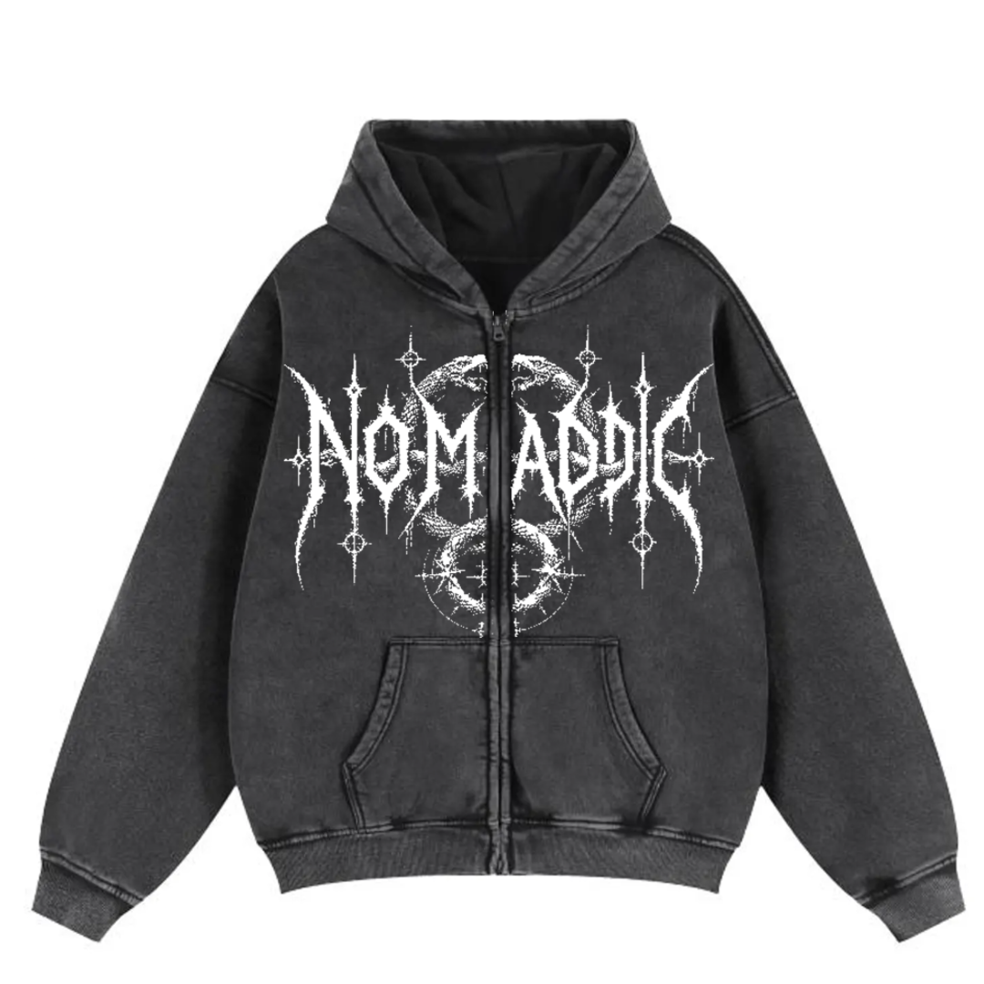 Distressed Black Ouroboros Nomadic Zip Hoodie
