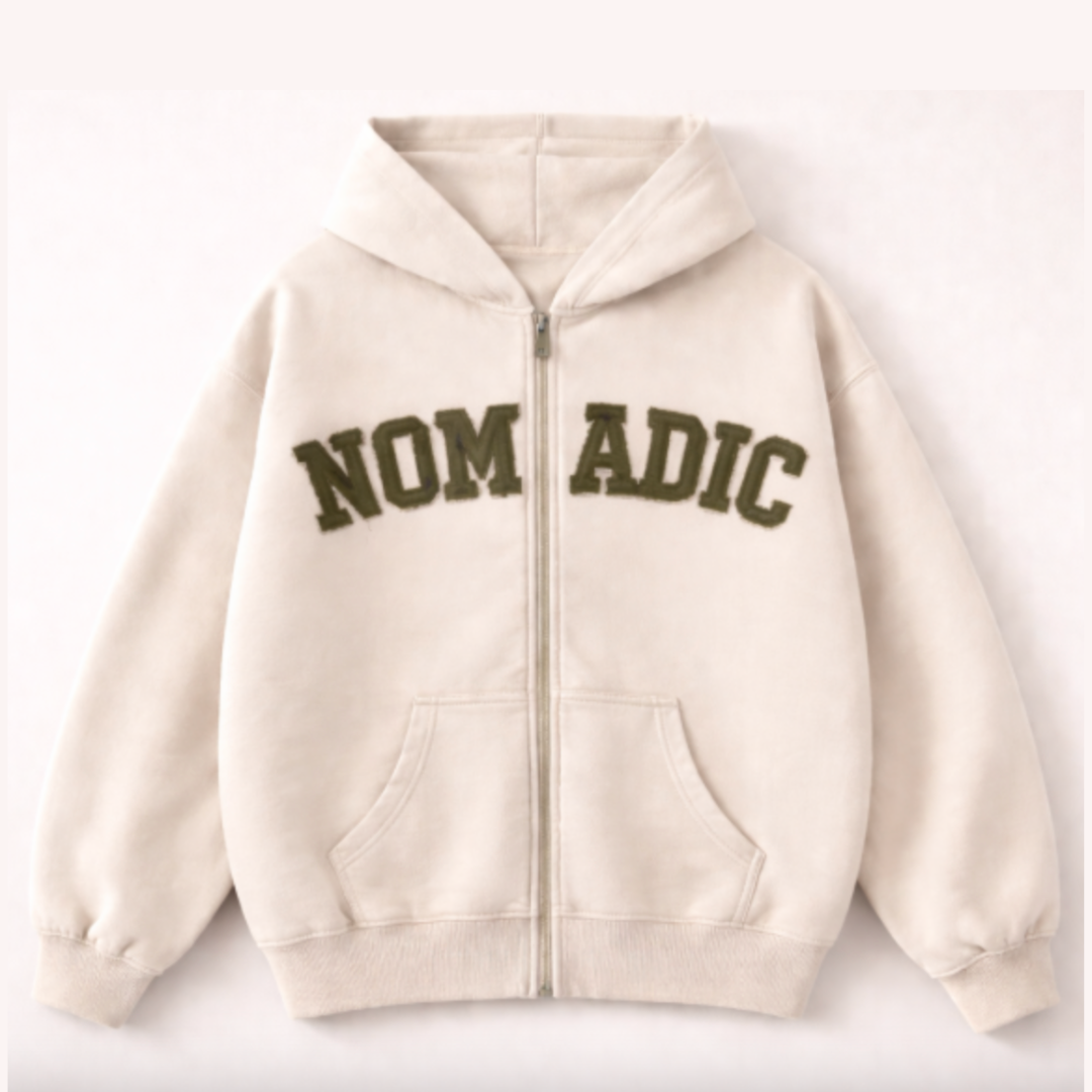 Distressed Cream Nomadic Zip Hoodie